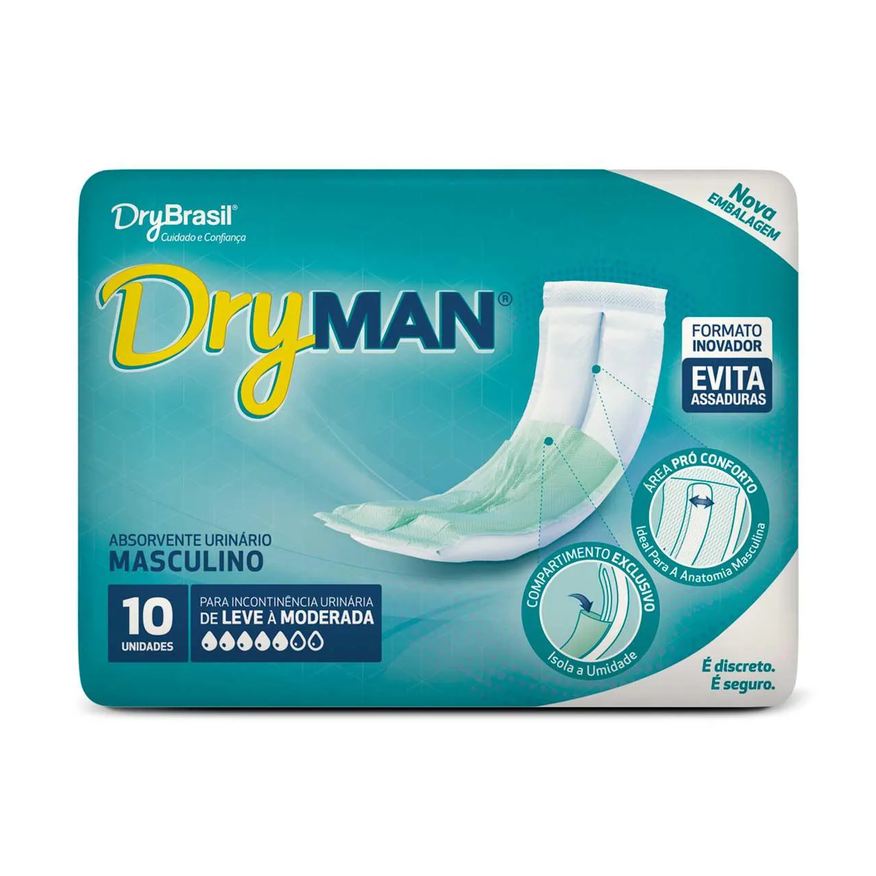 Dry Man Absorvente para Incontinência Urinária DryMan Masculino Absorção Leve a Moderada 10 unidades