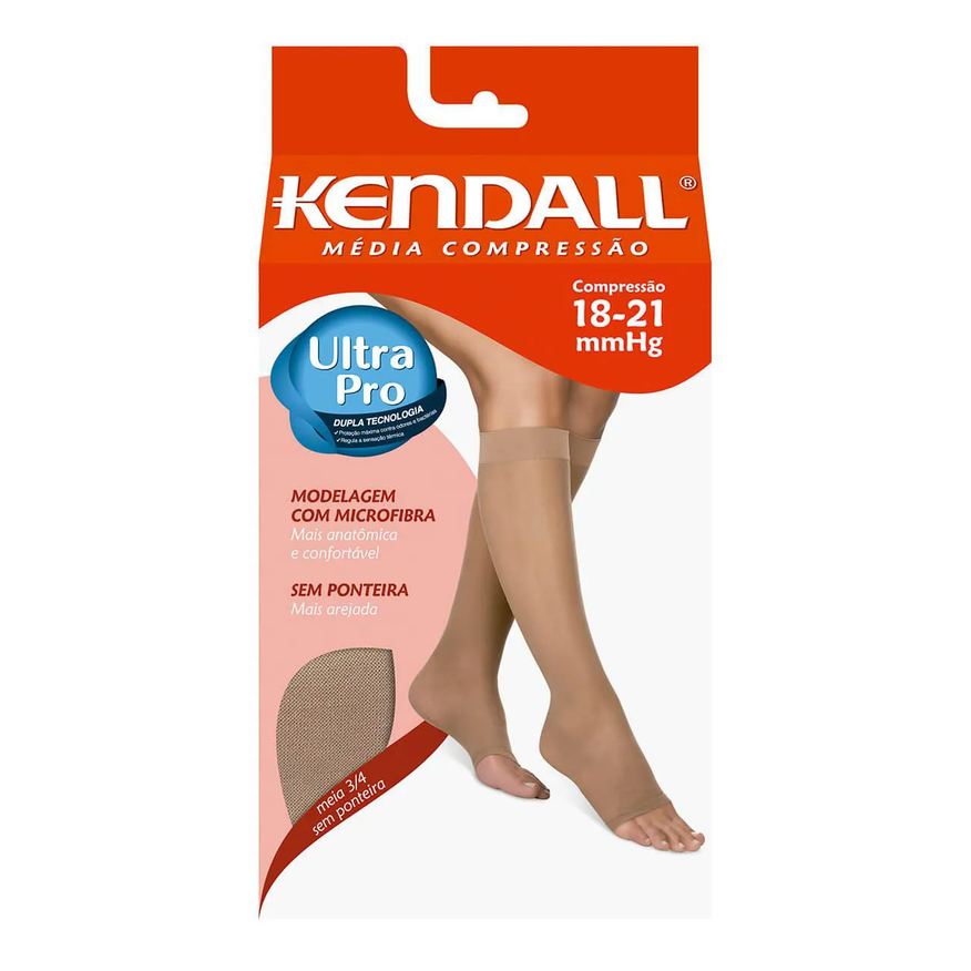 Kendall Meia Feminina 3/4 Média Compressão Sem Ponteira M Bege 1 par