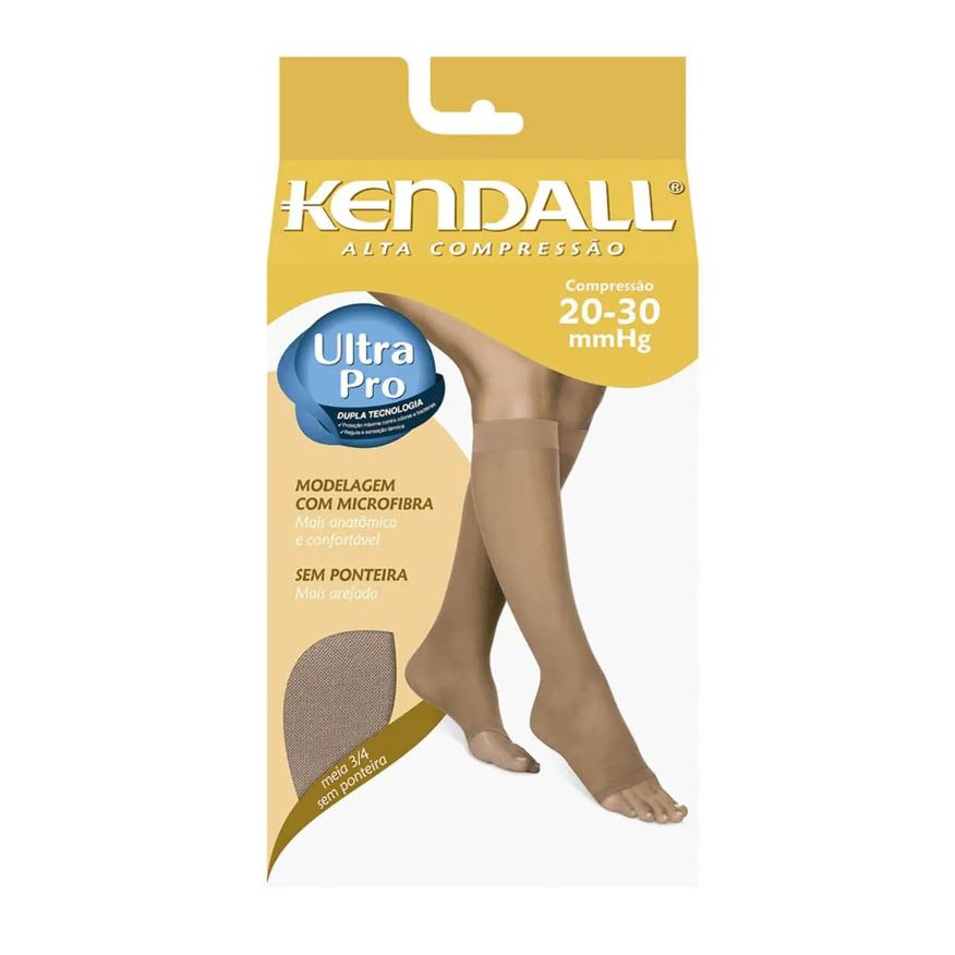 Kendall Meia Feminina Alta Compressão 3/4 sem Ponteira Cor Bege Tamanho G com 1 par