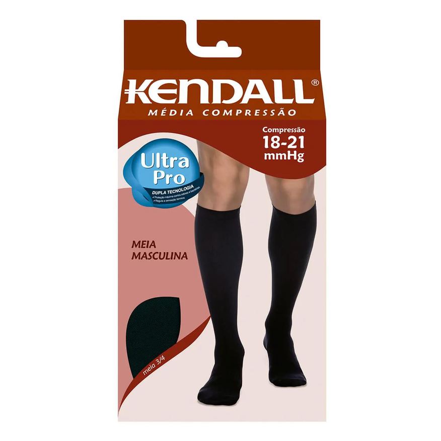 Kendall Meia Masculina 3/4 Média Compressão G Preta 1 par