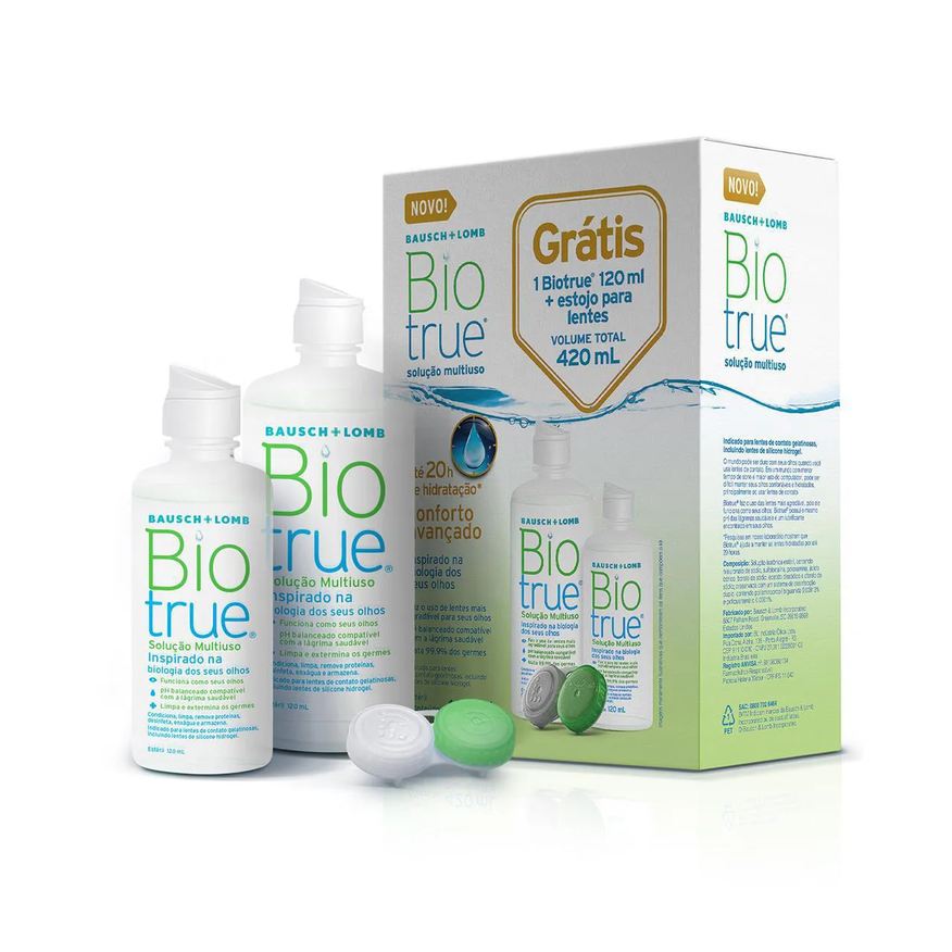 Biotrue Kit Solução para Lentes de Contato com 1 frasco de 300ml + 1 frasco de 120ml + 1 estojo para lentes
