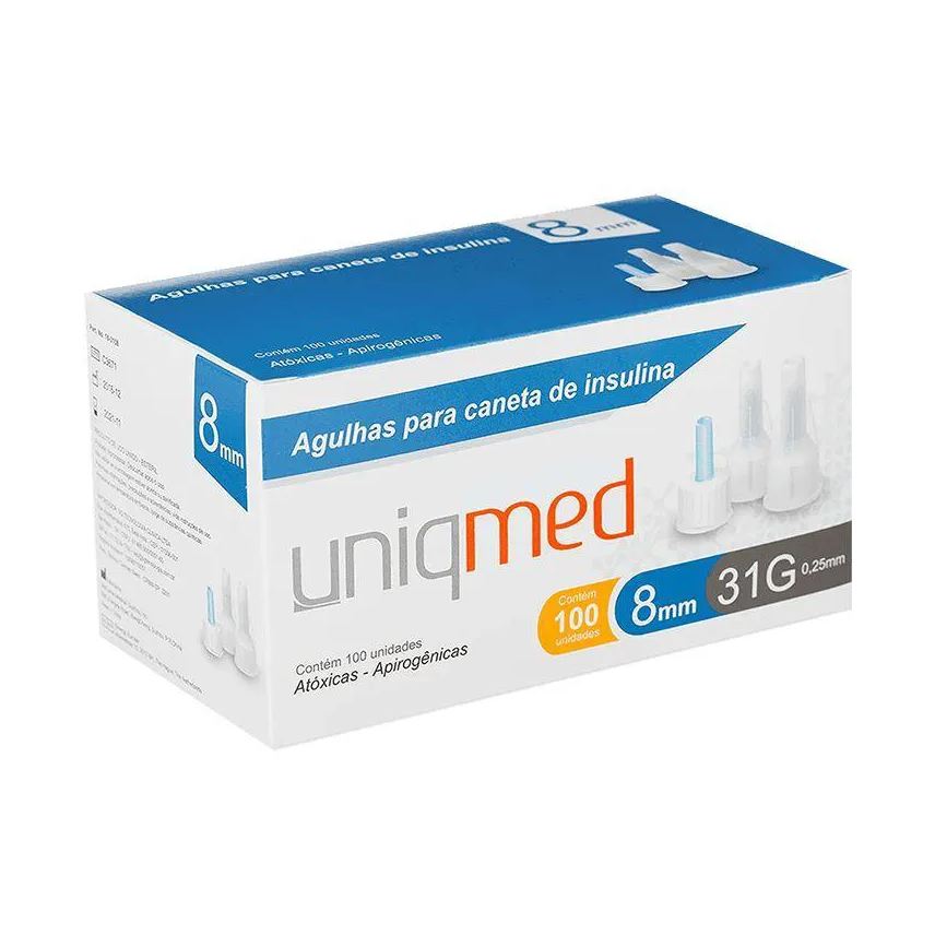 uniqmed Agulhas para caneta de insulina 8mm 100 unidades