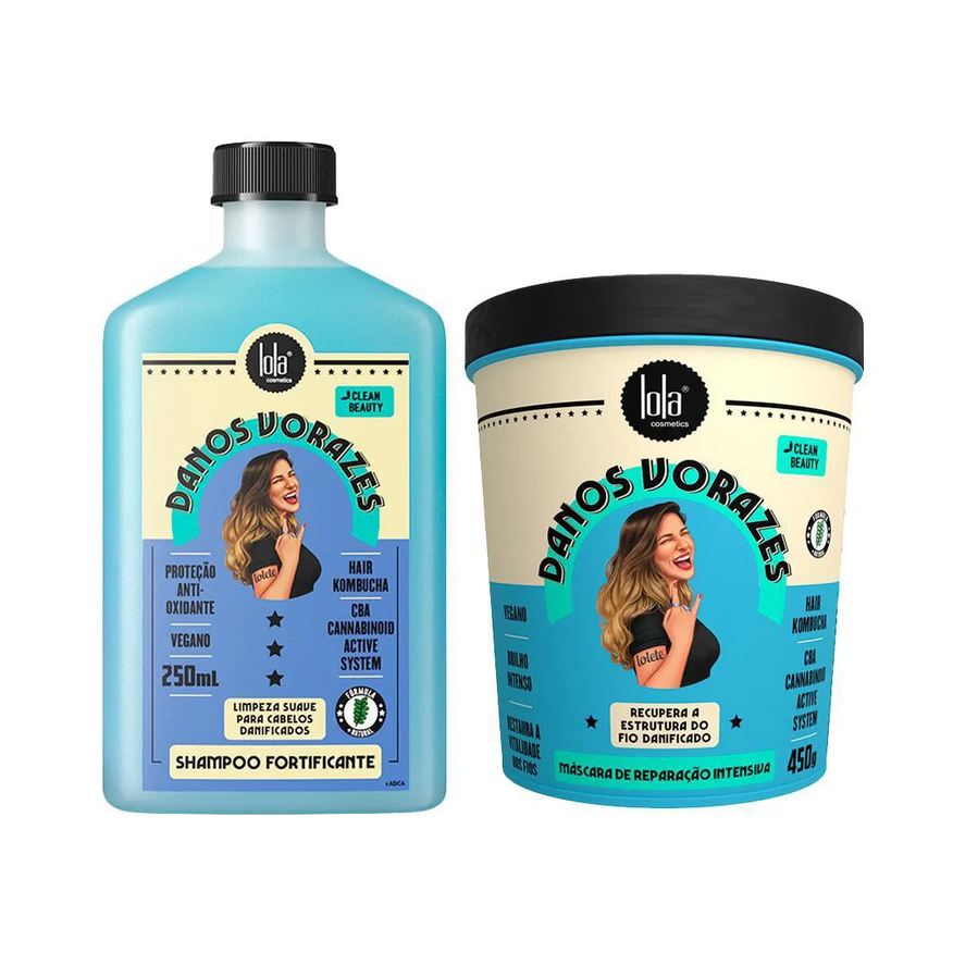 Lola Kit Cosmetics Danos Vorazes Shampoo Fortificante 250ml+ Máscara de Cabelo Reparação Intensa 230g