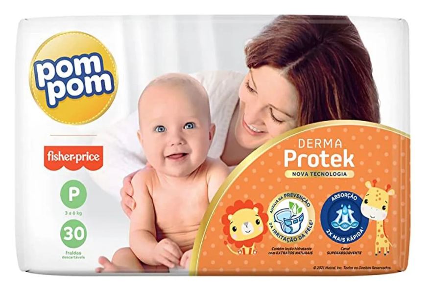 Pom Pom Fralda Derma Protek P 30 unidades