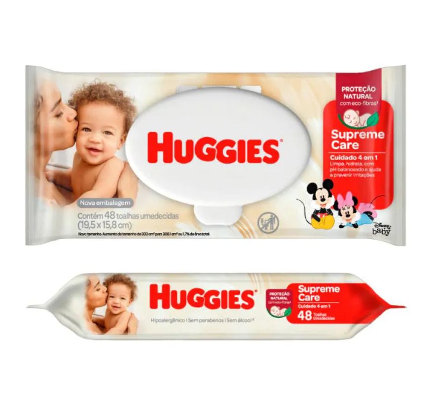 Huggies Lenço Umedecido Supreme Care Disney Baby Proteção Natural Hipoalergênico sem Álcool 48 unidades