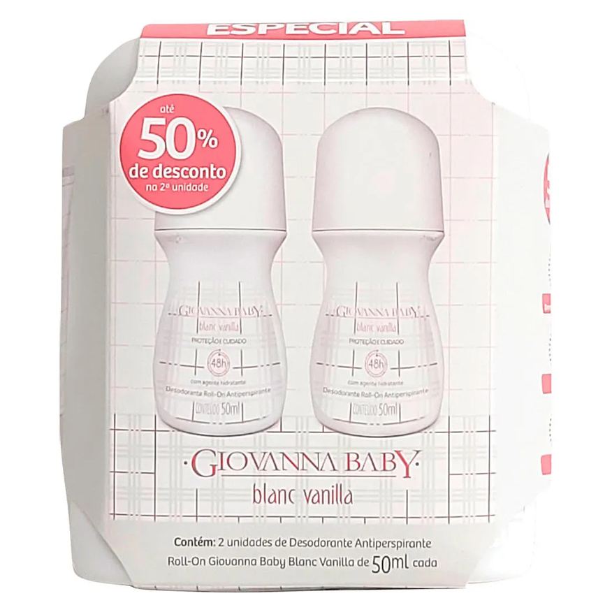 Giovanna Baby Kit Desodorante Antitranspirante Roll-on Blanc Vanilla Feminino 50ml 2 unidades