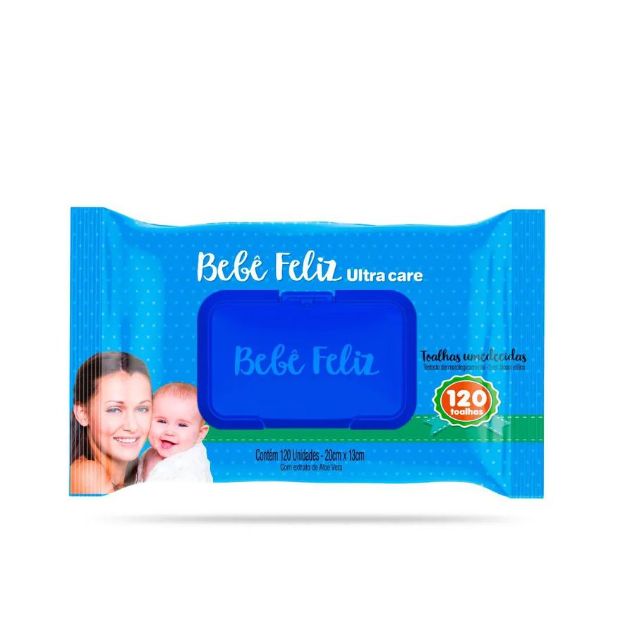 Ultra Lenço Umedecido Bebê Feliz Care Aloe Vera 120 unidades
