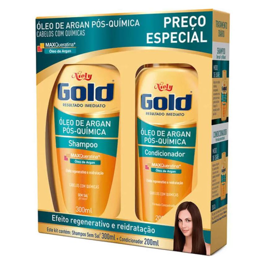 niely gold Kit óleo de argan pós-química 1 shampoo de 300ml + 1 condicionador de 200ml