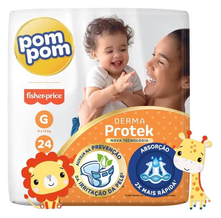 Pom Pom Fralda Derma Protek G 24 unidades