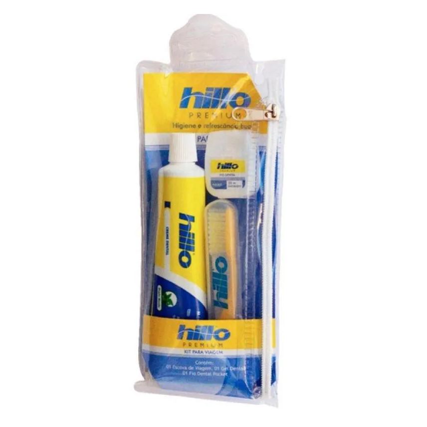 Hillo Kit Viagem Gel Dental 60g + Fio Dental 25m + Escova de Dente