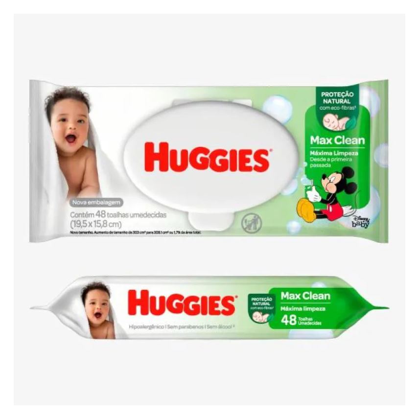 Huggies Lenço Umedecido Max Clean Disney Baby Proteção Natural Aloe Vera 48 unidades
