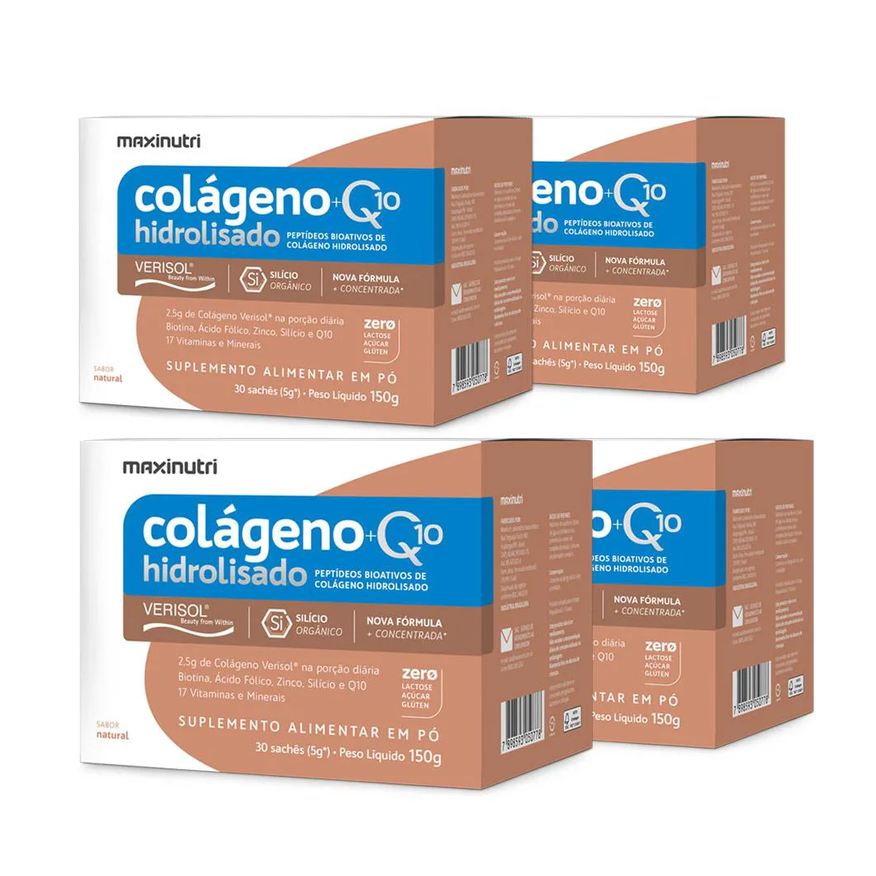 Maxinutri Kit 4 Colágeno + Q10 Verisol Sachês 30x5g Natural