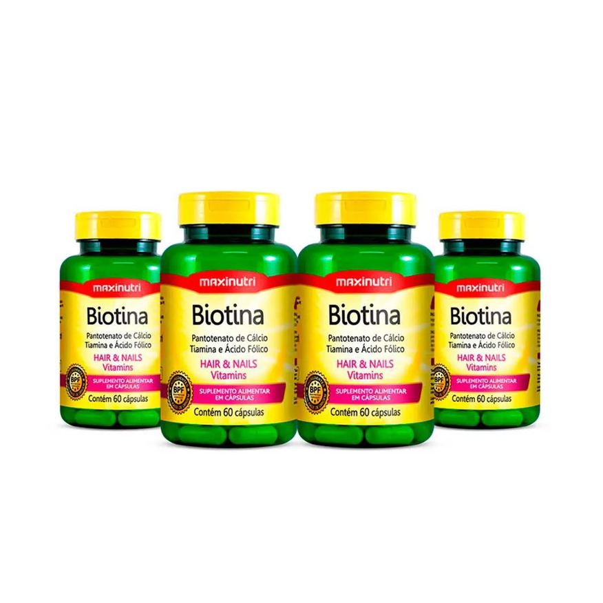Maxinutri Kit Biotina Maxnutri Vitamina + Ácio Fólico Cabelos e Unhas 60 cápsulas 4 unidades