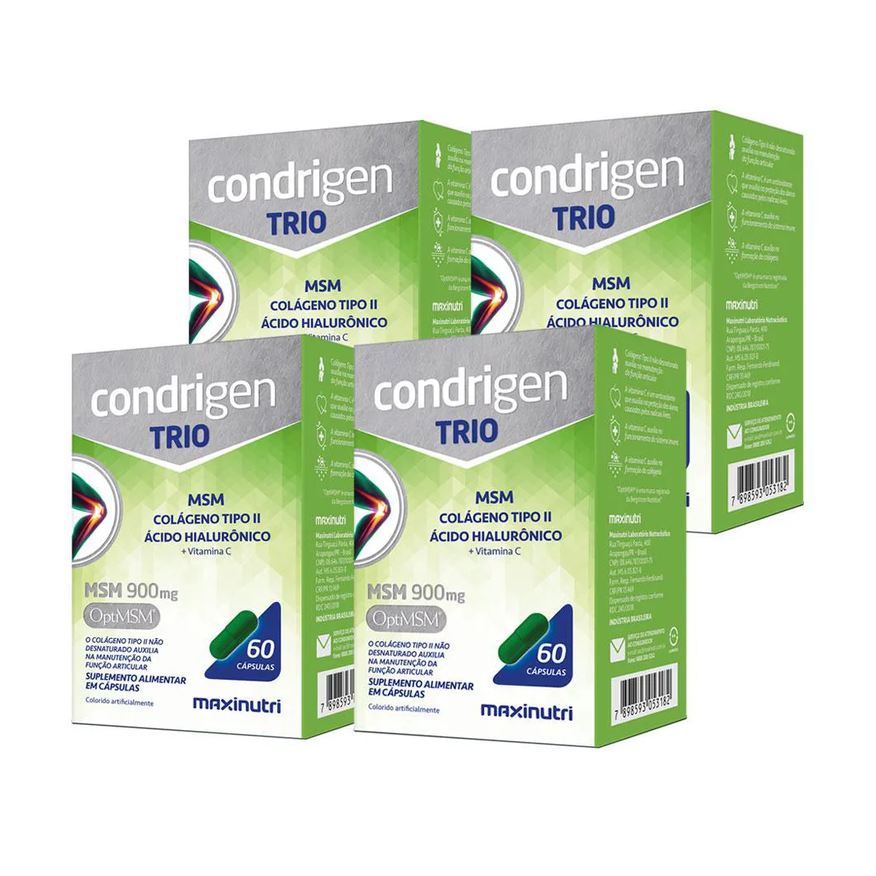 Maxinutri Kit 4 Condrigen Trio Msm Colágeno Tipo 2 Ha e Vit.c 60 Cápsulas
