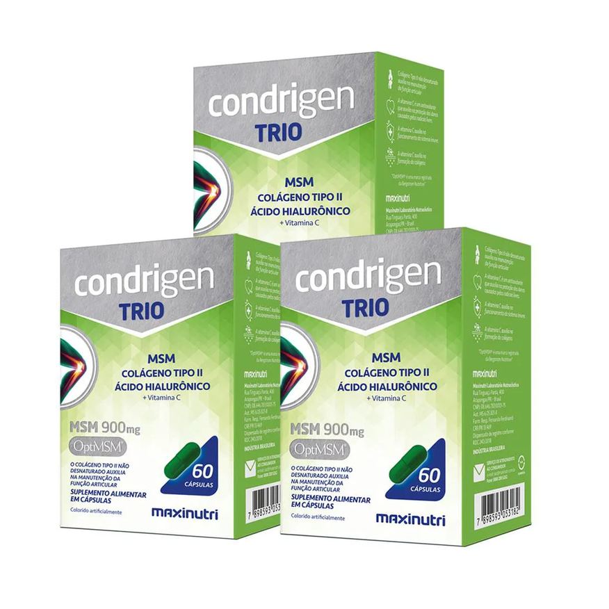 Maxinutri Kit 3 Condrigen Trio Msm Colágeno Tipo 2 Ha e Vit.c 60 Cápsulas