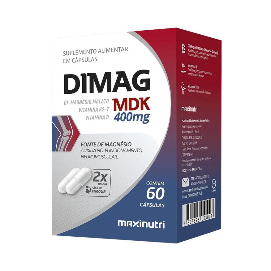 Maxinutri Dimag Mdk Di-magnésio Malato Vit D3 e K2-7 60 Cápsulas