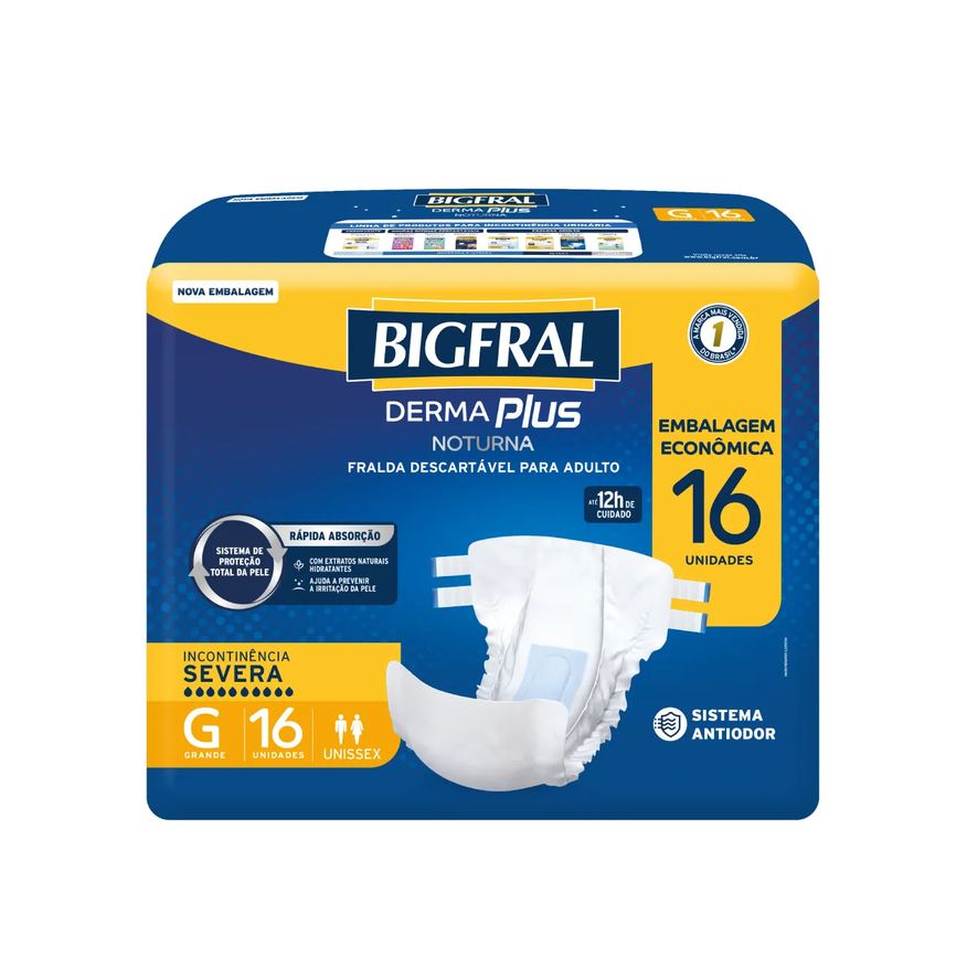 Bigfral Fralda Geriátrica Unissex Derma Plus Noturna G Absorção Intensa 16 unidades