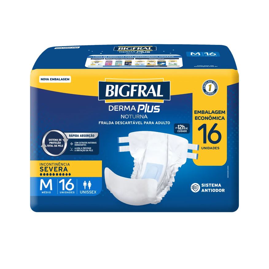 Bigfral Fralda Geriátrica Unissex Derma Plus Noturna M Absorção Intensa 16 unidades