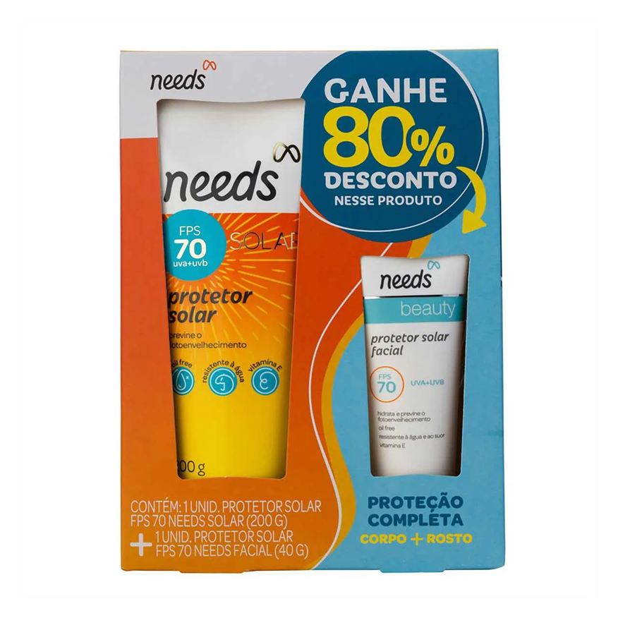 Needs Kit Protetor Solar FPS 70 Facial 40g + Corporal 200g