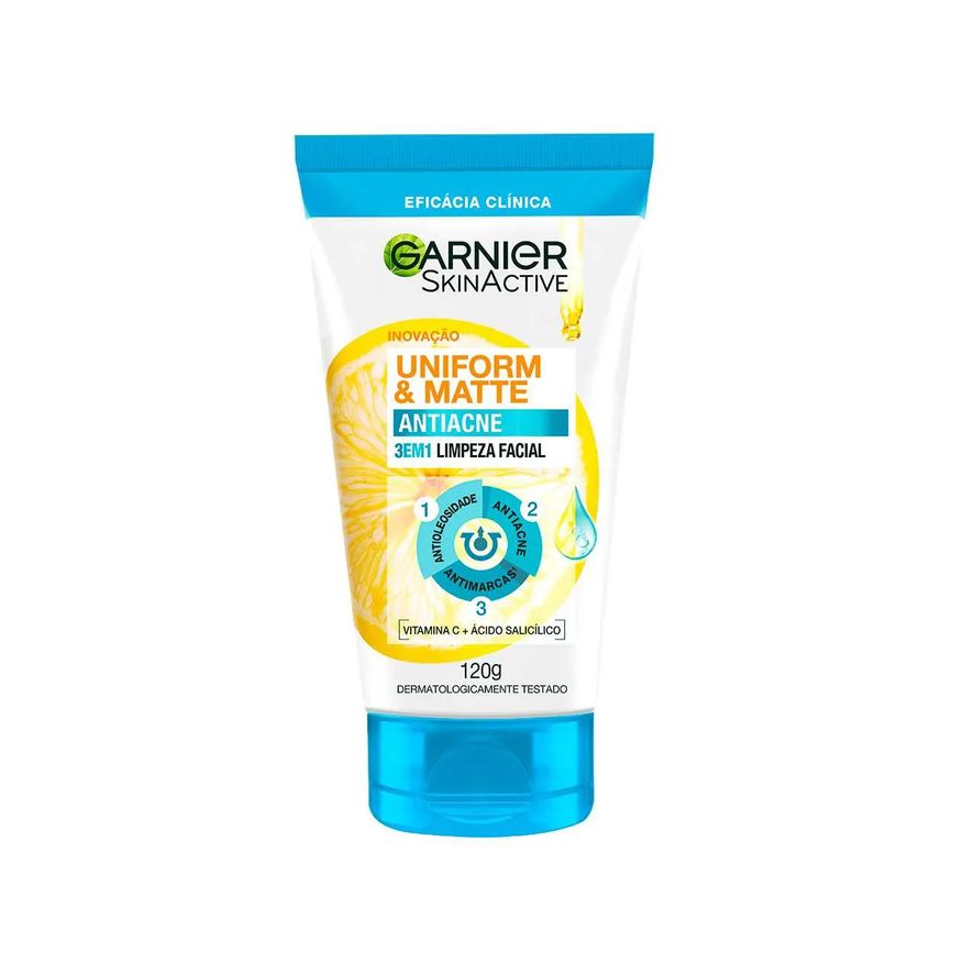 Garnier Esfoliante Uniform & Matte Antiacne 3 em 1 Limpeza Facial Limpa, Exfolia e Trata 120g