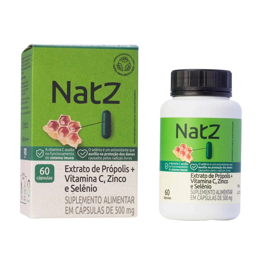 de Extrato Própolis + Vitamina C e Minerais Natz 60 Cápsulas