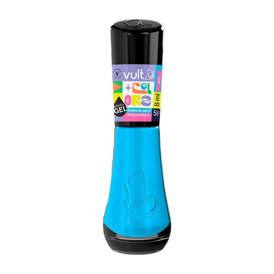 Vult Esmalte Cremoso Colors Efeito Gel Neon 5Free 8ml - Bateria Azul