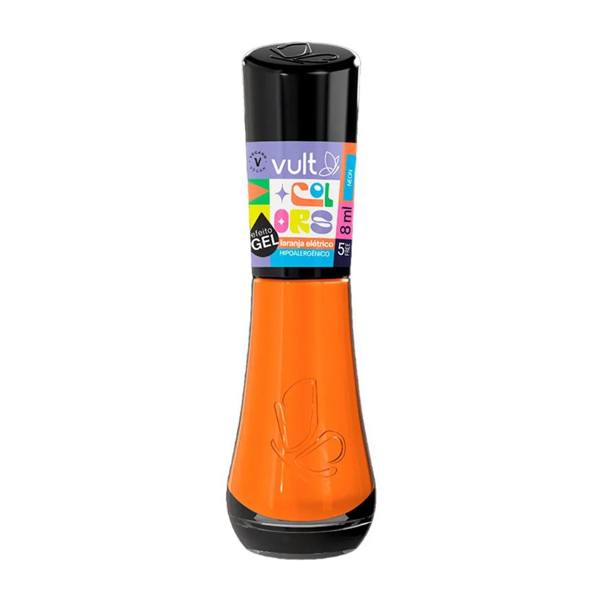 Vult Esmalte Cremoso Colors Efeito Gel Neon 5Free 8ml - Laranja Elétrico