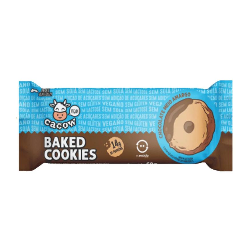 Cacow Biscoito de Proteína Baked Cookies Chocolate Preto Meio Amargo 14g