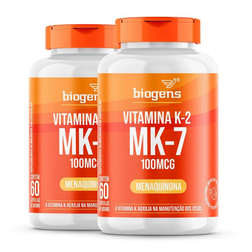 Biogens kit 2x vitamina k2 mk-7, 60 cápsulas, 100mcg, mk7