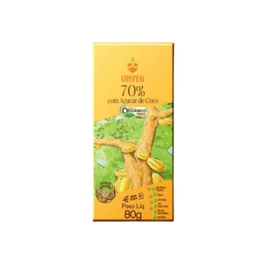 Onveg Kit 6x: Chocolate 70% Cacau com Açúcar de Coco Orgânico 80g