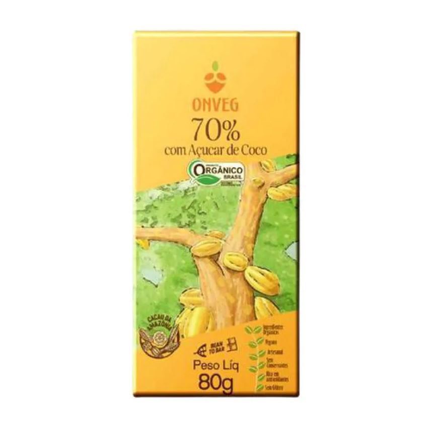 Onveg Kit 3x: Chocolate 70% Cacau & Açúcar Coco Orgânico 80g