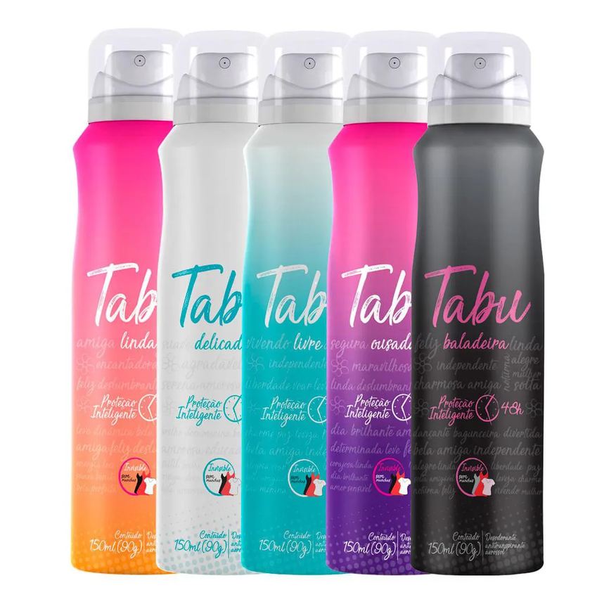 Tabu Kit Desodorante Antitranspirante Aerosol Collection Feminino 48h 150ml 5 unidades
