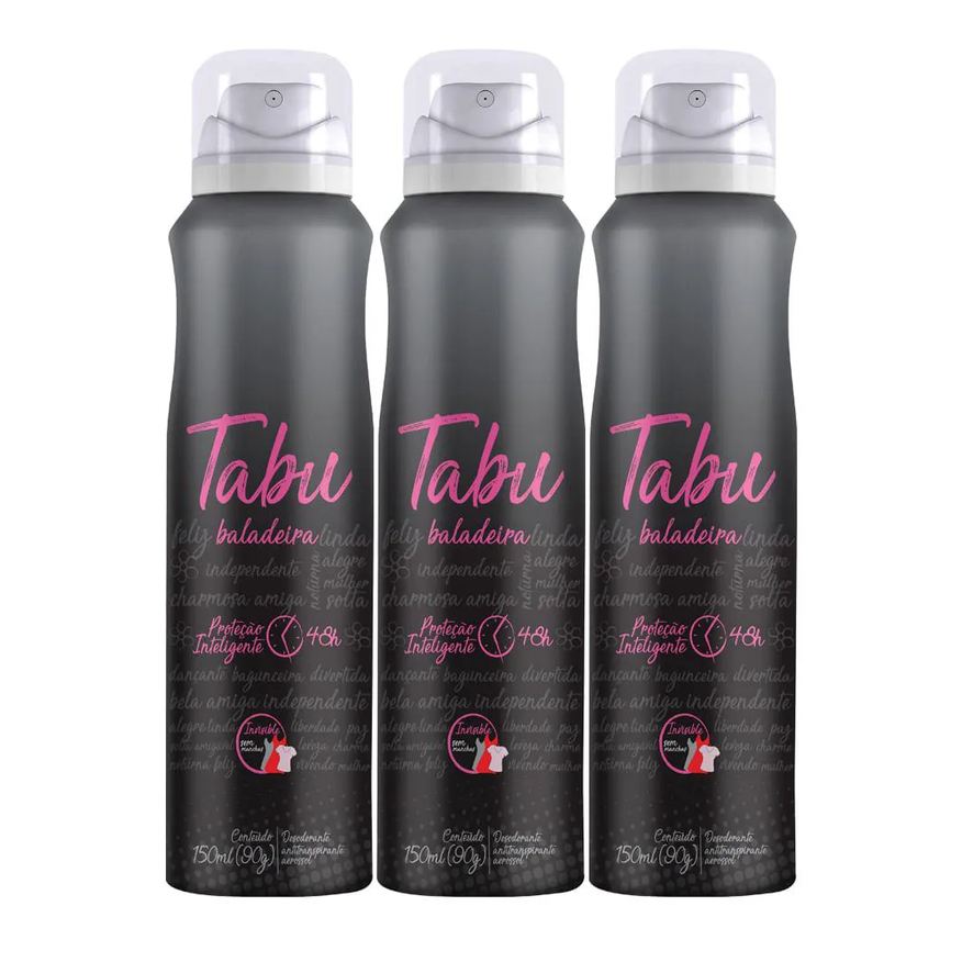 Tabu Kit Desodorante Antitranspirante Aerosol Baladeira Feminino 48h 150ml 3 unidades