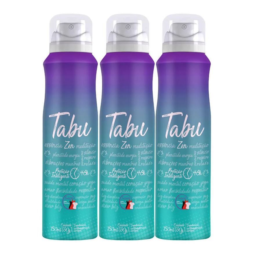Tabu Kit Desodorante Antitranspirante Aerosol Zen Feminino 48h 150ml 3 unidades