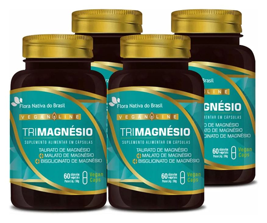 Flora Nativa do Brasil Kit com 4 Vegan Tri Magnésio (taurato, Malato e Bisglicinato) 60 cápsulas