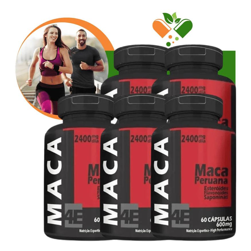 4Elementos Kit com 5 Potes Maca Peruana 600mg 60 cápsulas