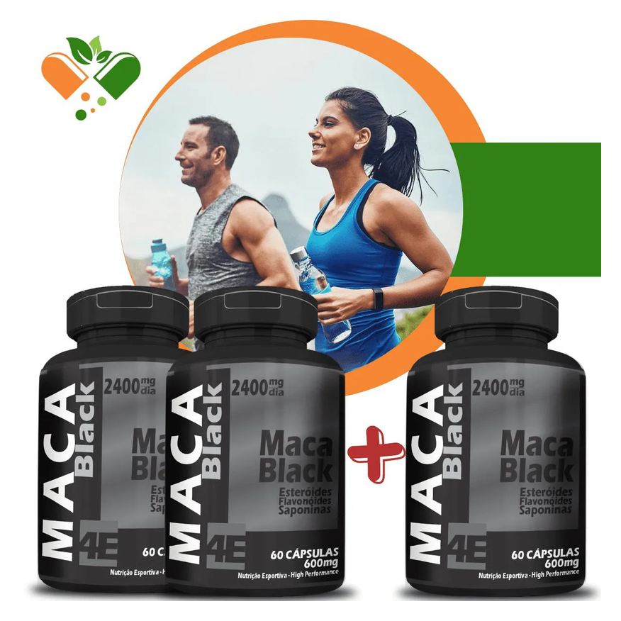 4Elementos Compre 2 Leve 3 Potes Maca Black 600mg 60 cápsulas