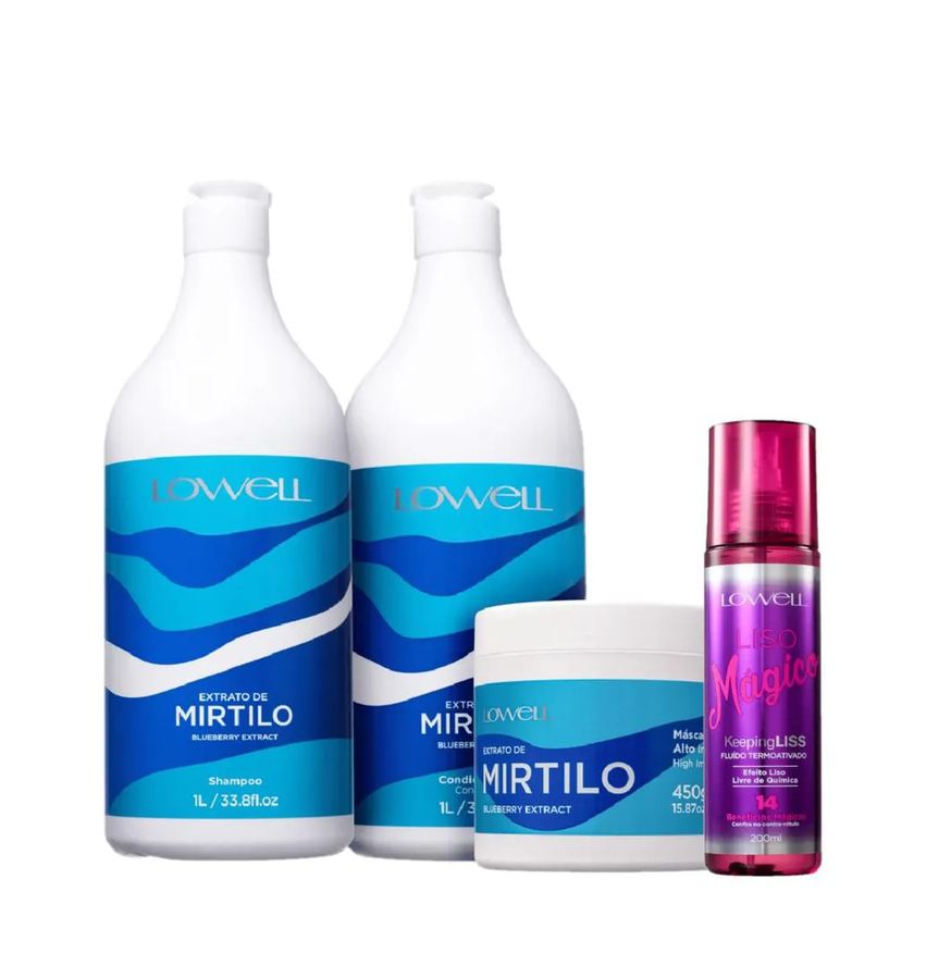 Lowell Kit Extrato de Mirtilo Salon Liss Termoativado (4 Produtos)