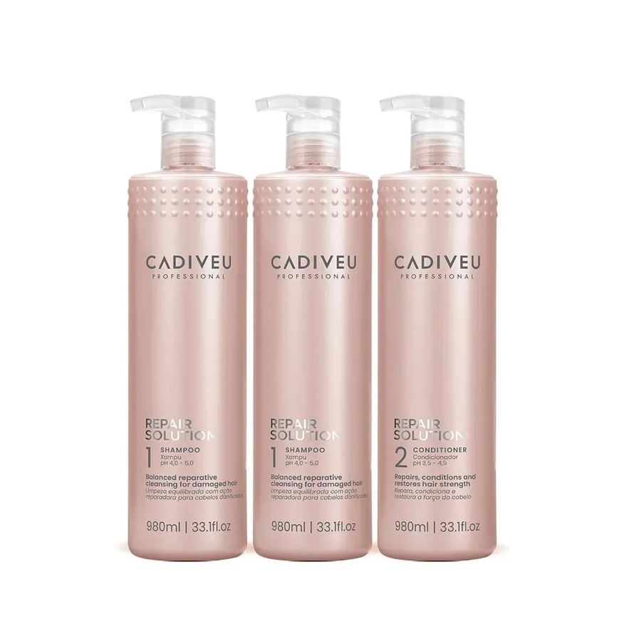 Cadiveu Kit Repair Solution Shampoo sem Sulfato e Condicionador Litro (3 Produtos)