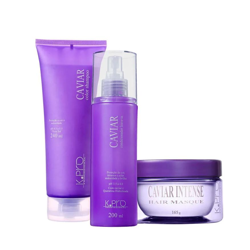 K.pro Kit Profissional Caviar Shampoo Máscara e Spray Leave-in (3 Produtos)