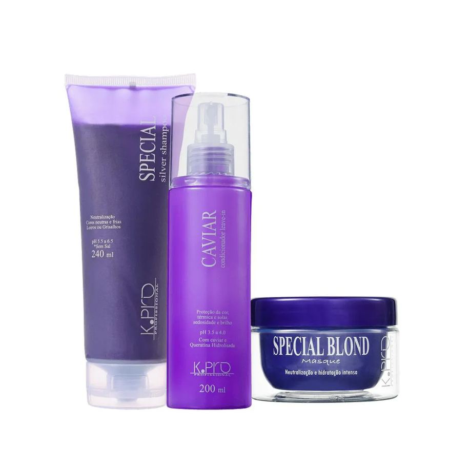 K.pro Kit Profissional Special Silver Shampoo Máscara Blond e Spray Leave-in (3 Produtos)