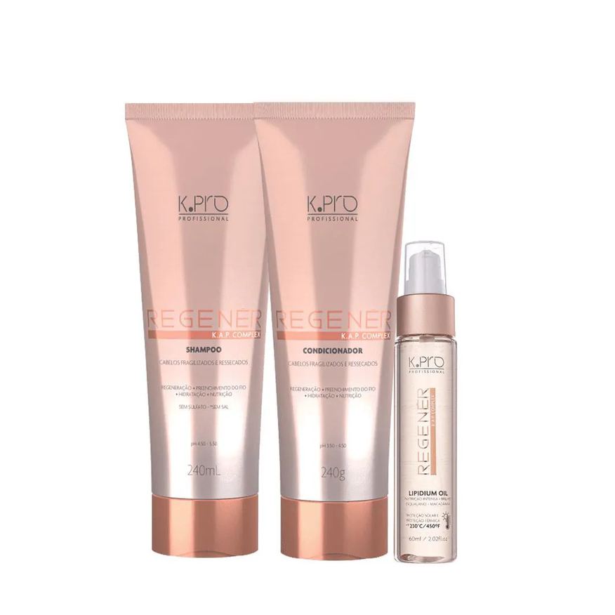 K.pro Kit Profissional Regenér Shampoo Condicionador e Oil (3 Produtos)