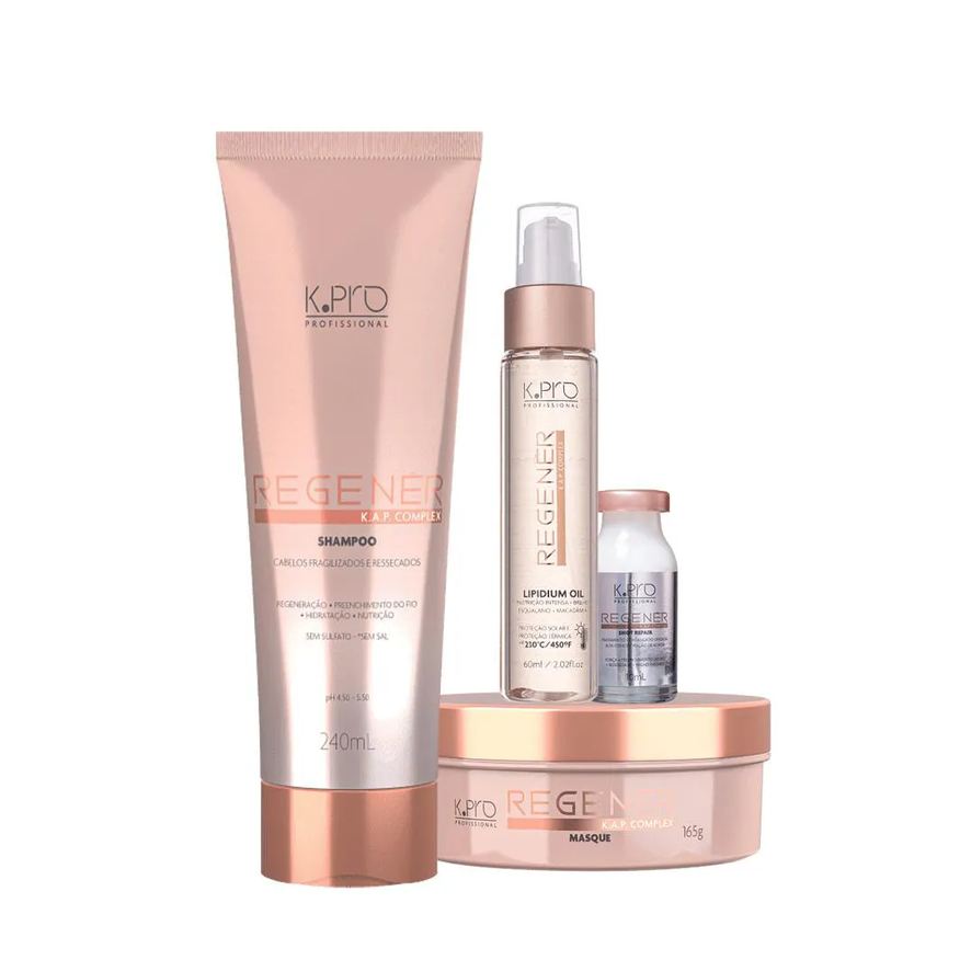 K.pro Kit Profissional Regenér Shampoo Máscara Oil e Ampola (4 Produtos)