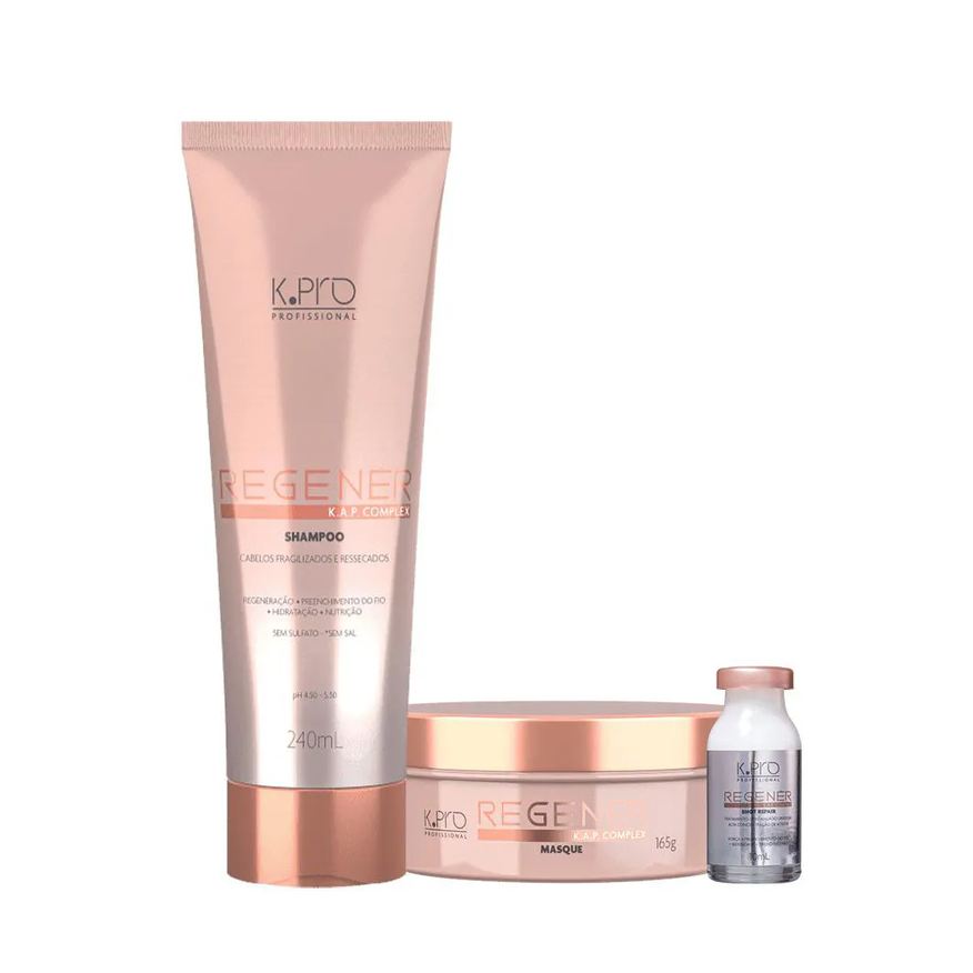 K.pro Kit Profissional Regenér Shampoo Máscara e Ampola (3 Produtos)