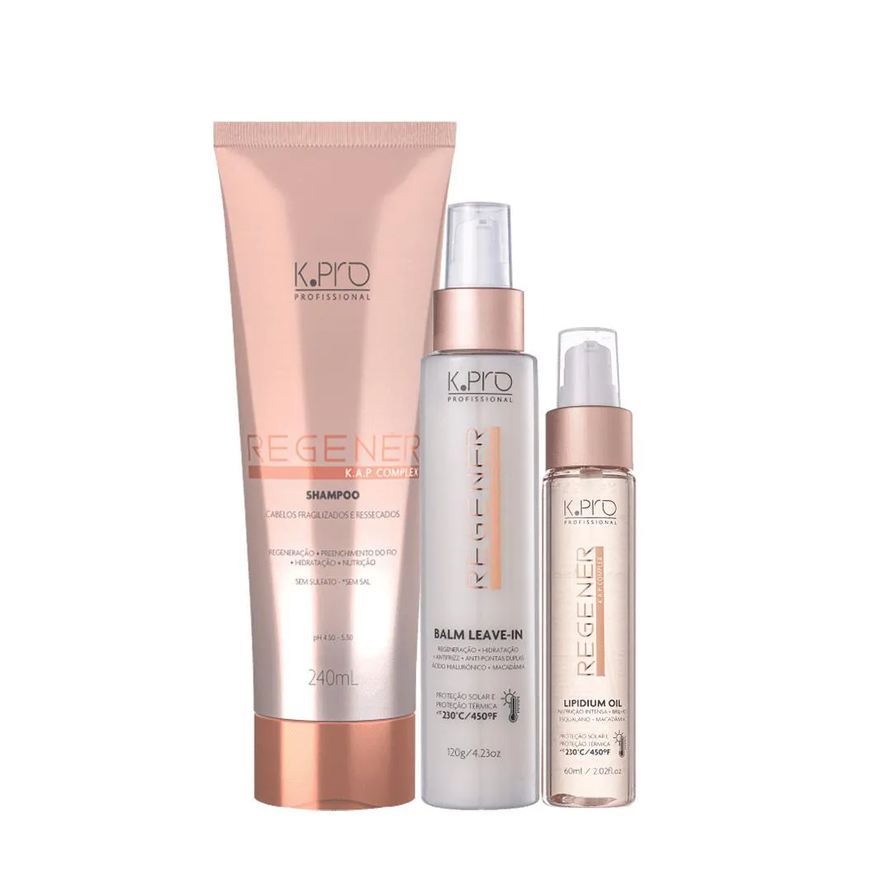 K.pro Kit Profissional Regenér Shampoo Leave-in e Oil (3 Produtos)