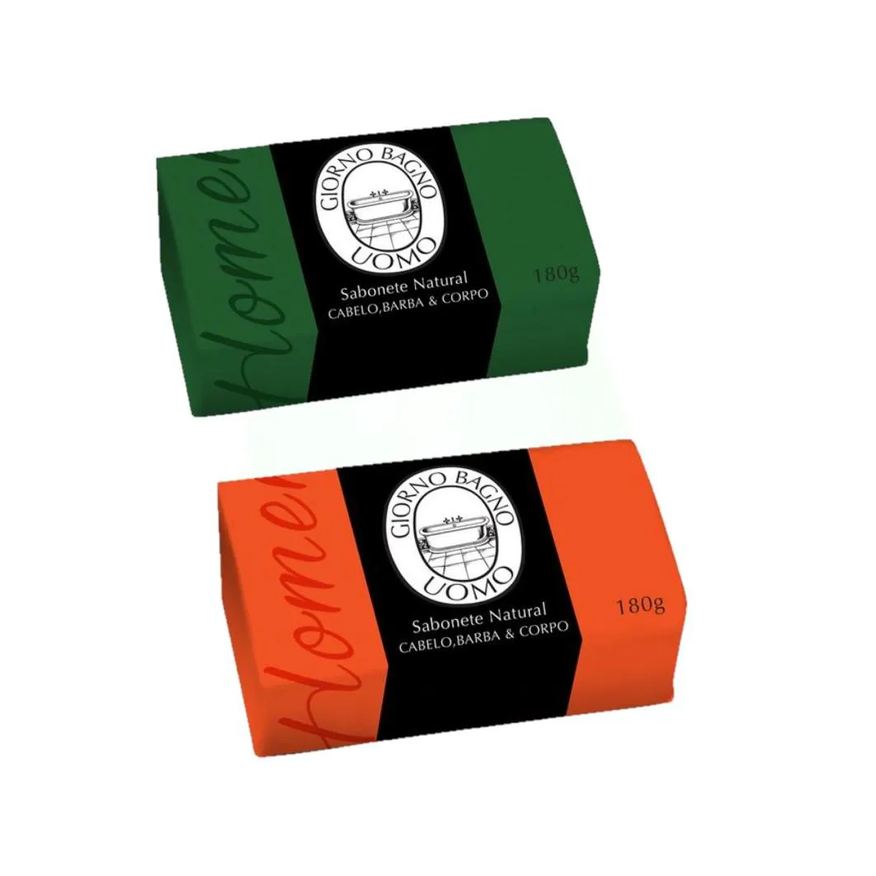 Giorno Bagno Kit Giorno Uomo Verde e Laranja Sabonetes Naturais em Barra (2 Produtos)