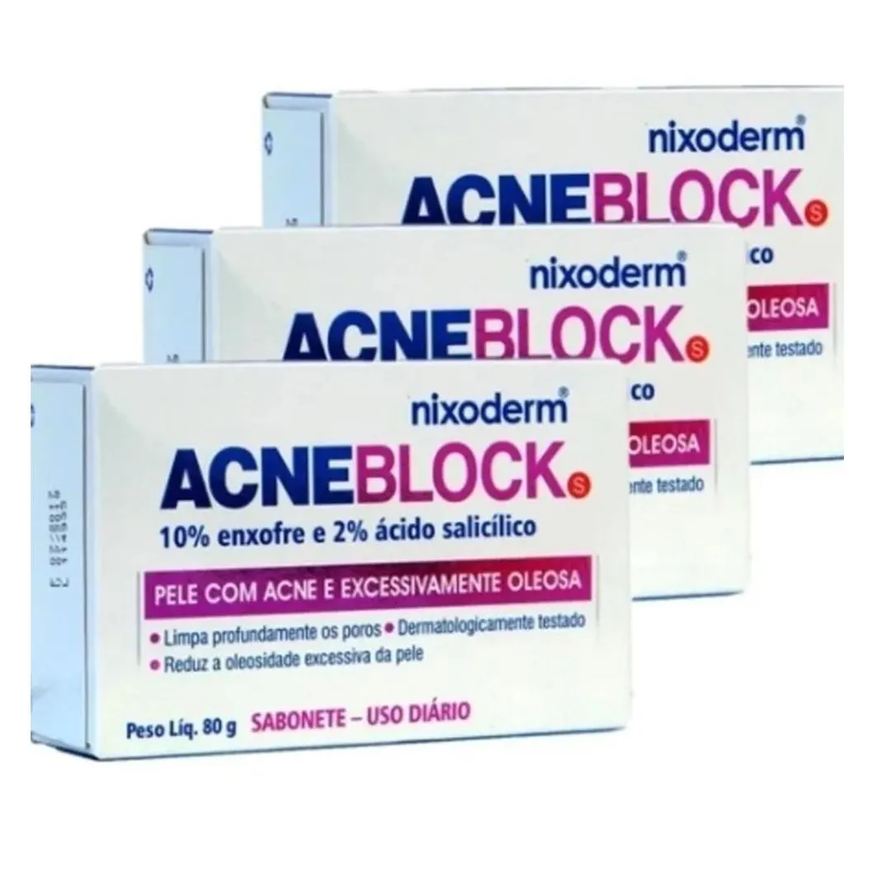 Kley Hertz Acneblock Sabonete 80g - Kit com 03 Unid - Acne e Oleosidade