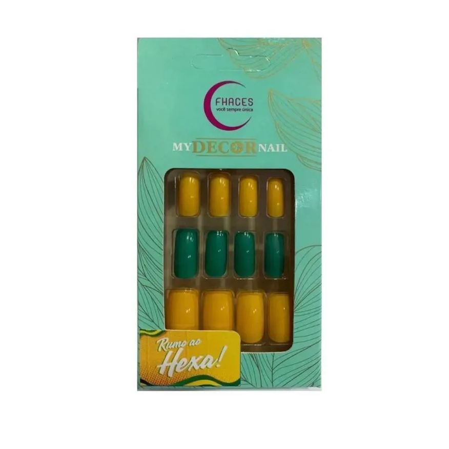 Fhaces Unhas Postiças Copa 2022 C/36 Verde/amarel