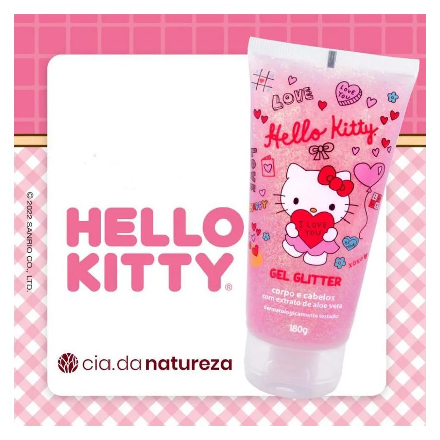 Infantil Gel Cabelo e Corpo Glitter Hello Kitty 180g