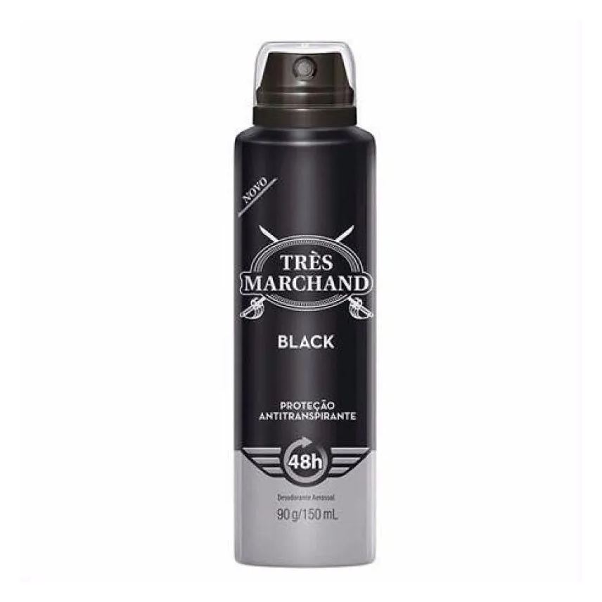 Très Marchand Desodorante Antitranspirante Aerosol Black Masculino 48h 150ml